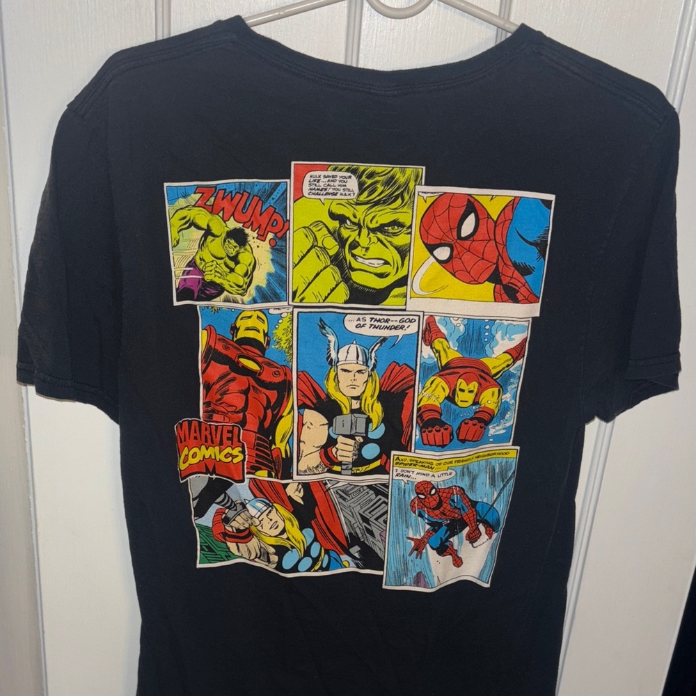 Marvel Black T-Shirt with Colorful Comic Panels